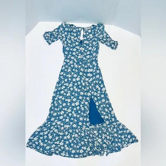Reformation Nantes Floral Blue Midi Dress Sz 2 - Picture 3 of 8